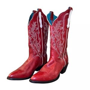 Women’s Nocona Boots Red Leather Size 8 B USA Western Cowgirl Teal / White Act